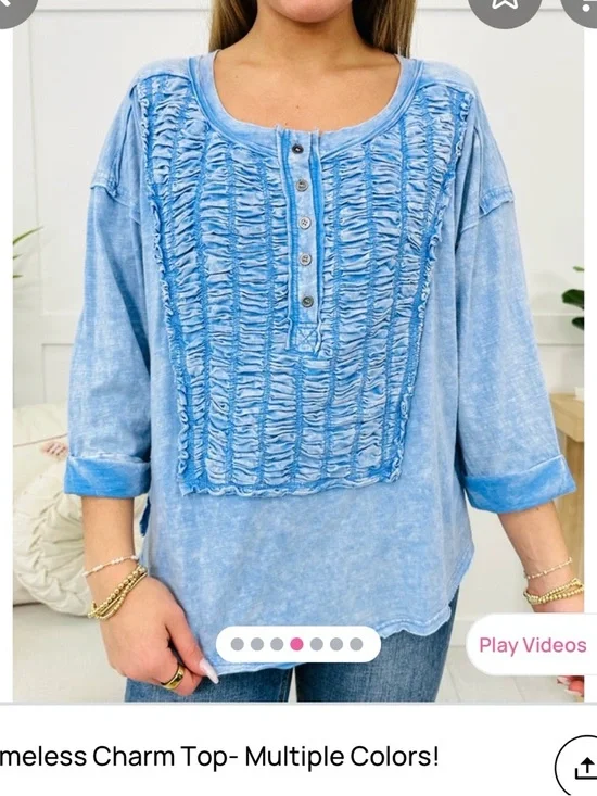 Oli & Hali Light Blue Ruched Henley Top - Picture 1 of 11